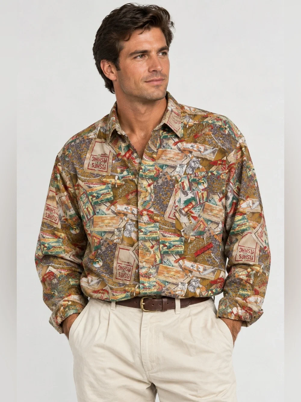 Vintage 80s 90s Banana Republic Men’s Fishing Graphic Long sleeve Shirt Large